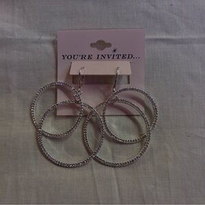 Dazzling Silver Triple-Hoop Drop Earrings